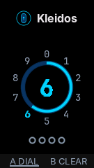 The Kleidos PIN screen on a StickC Plus S3, with the timing arc part way through its sweep.